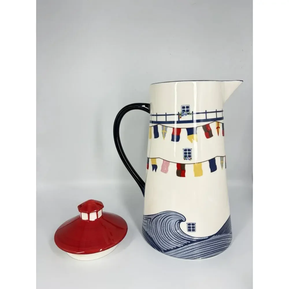 Set of 3 Anthropologie Maritime Lighthouse Jug Pitcher Butter Keep Salt Pepper